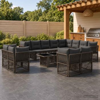ARDEBO.de - Gartensofa-set 13 Stk. Grau Poly-Rattan