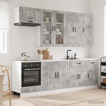 ARDEBO.de - Kücheneinheit LUCCA 8 stk. Betongrau Holzwerkstoff
