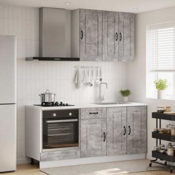ARDEBO.de - K?cheneinheit KALMAR 5 stk. Betongrau Holzwerkstoff