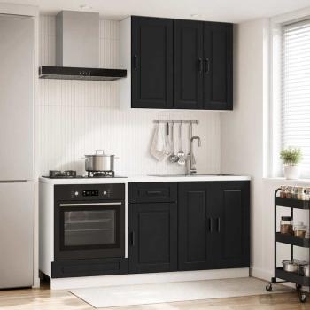 ARDEBO.de - K?cheneinheit PORTO 5 stk. Schwarz Holzwerkstoff