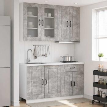ARDEBO.de - Kücheneinheit KALMAR 4 stk. Betongrau Holzwerkstoff