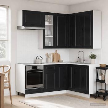 ARDEBO.de - K?cheneinheit PORTO 8 stk. Schwarz Holzwerkstoff