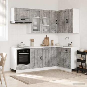 ARDEBO.de - K?cheneinheit LUCCA 8 stk. Betongrau Holzwerkstoff