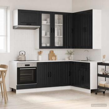 ARDEBO.de - K?cheneinheit LUCCA 8 stk. Schwarz Holzwerkstoff