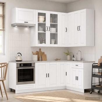ARDEBO.de - Kücheneinheit PORTO 8 stk. Weiß Holzwerkstoff