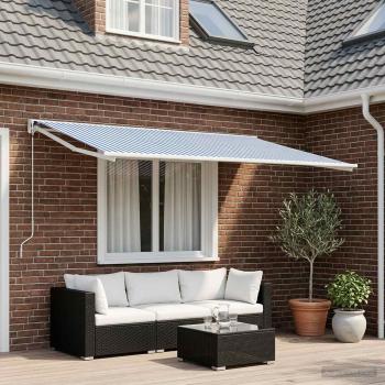 ARDEBO.de - Markisenersatzstoff Blau und Weiß 400 x 350 cm Polyester