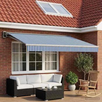ARDEBO.de - Markisenersatzstoff Blau und Weiß 450 x 300 cm Polyester