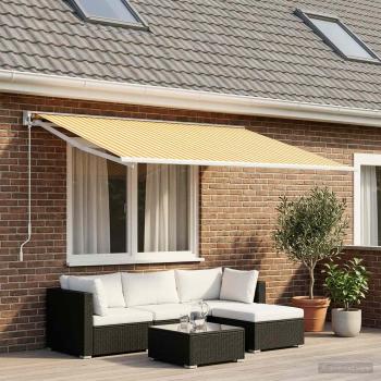 ARDEBO.de - Markisenersatzstoff Gelb und Weiß 400 x 350 cm Polyester