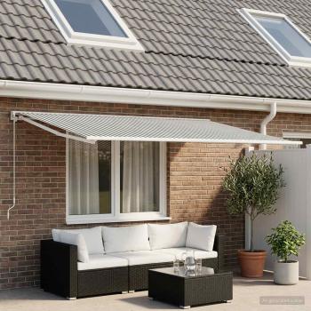 ARDEBO.de - Markisenersatzstoff Anthrazit und Weiß 350 x 200 cm Polyester