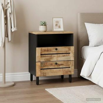 ARDEBO.de - Nachttisch Braun und Schwarz 50 x 33 x 60 cm Massivholz Mango