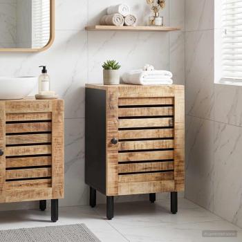 ARDEBO.de - Badezimmerschrank mit Tür Braun und Schwarz 38 x 33,5 x 58 cm