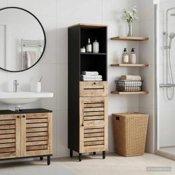 ARDEBO.de - Badezimmerschrank mit Tür Braun und Schwarz 38 x 33,5 x 160 cm