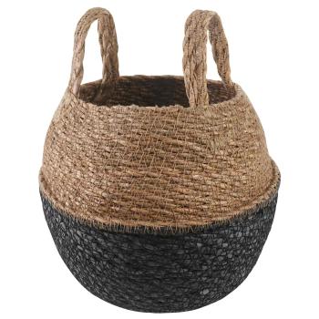 ARDEBO.de - Pflanzenkübel mit Griffen Schwarz Ø 22 x 20 cm 100% Seegras