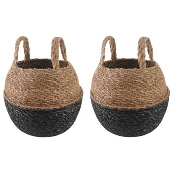 ARDEBO.de - Pflanzenkübel mit Griffen 2 Stk. Schwarz Ø 22 x 20 cm