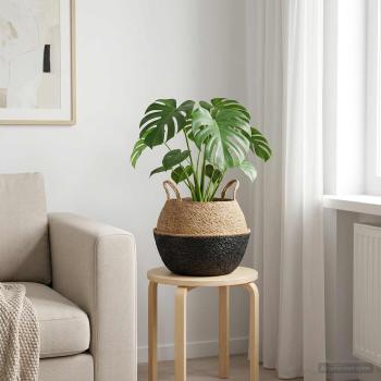 ARDEBO.de - Pflanzenkübel mit Griffen Schwarz Ø 45 x 36 cm 100% Seegras