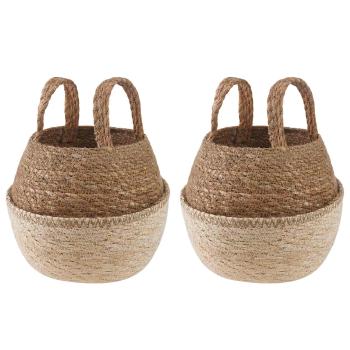 ARDEBO.de - Pflanzenkübel mit Griffen 2 Stk. Weiß Ø 22 x 20 cm 100% Seegras