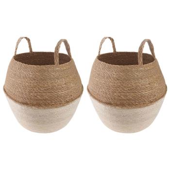 ARDEBO.de - Pflanzenkübel mit Griffen 2 stk. Weiß Ø 32 x 32 cm 100% Seegras