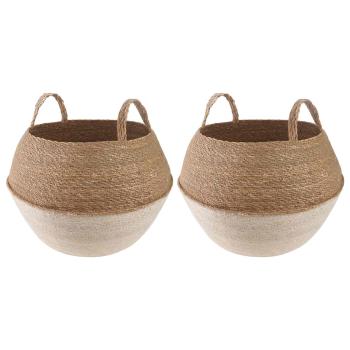 ARDEBO.de - Pflanzenkübel mit Griffen 2 stk. Weiß Ø 45 x 36 cm 100% Seegras
