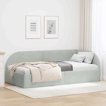 ARDEBO.de - Eckbettgestell Hellgrau 90 x 200 cm Samt