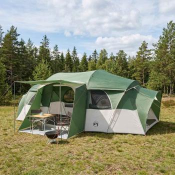 ARDEBO.de - Familienzelt mit Regenschutz wasserdicht 10 Personen Grün