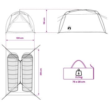 Tunnelzelt Grün 2-Personen 185T Polyester mit PU-Beschichtung
