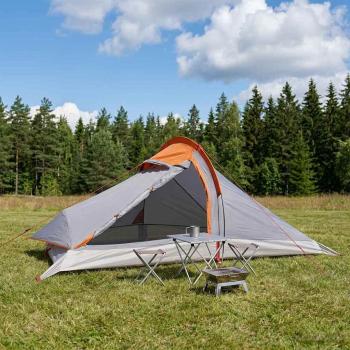 ARDEBO.de - Trekkingzelt 4 Personen Grau und Orange