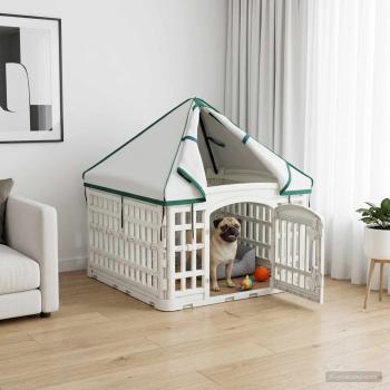 ARDEBO.de - 4-Panel-Hundeauslauf mit Dach 60 x 60 x 82 cm Kunststoff Weiß