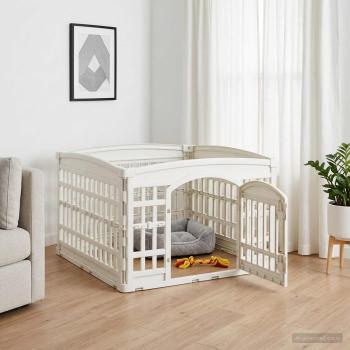 ARDEBO.de - 4-Panel Hundelaufstall 88 x 88 x 56 cm Kunststoff Weiß Klappbar