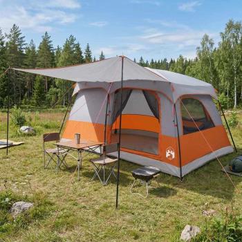 ARDEBO.de - Familienzelt 10 Personen Grau und Orange Polyester und Stahl