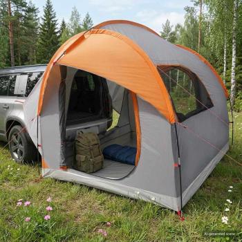 ARDEBO.de - Autozelt Grau und Orange 3-Personen Polyester und Stahl