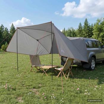 ARDEBO.de - Autozelt 308 x 215 x 220 cm Grau und Orange Polyester und Stahl