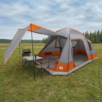 ARDEBO.de - Hütten-Zelt 8 Personen Grau und Orange Polyester und Stahl