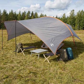 ARDEBO.de - Camping Tarp Wasserfest Grau und Orange 695 x 580 x 200 cm