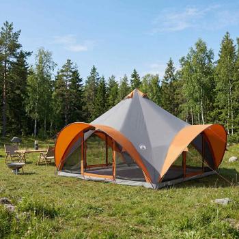 ARDEBO.de - Tipi Zelt Grau und Orange 18-Personen Polyester und Stahl