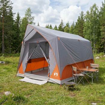 ARDEBO.de - Tunnelzelt 8 Personen Grau und Orange Polyester und Stahl