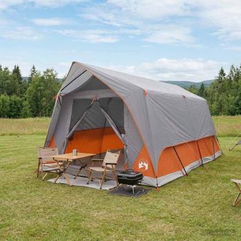 ARDEBO.de - Tunnelzelt Grau und Orange 10 Personen Polyester und Stahl