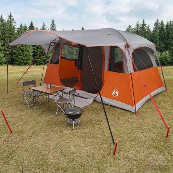 ARDEBO.de - Tunnelzelt 10 Personen Grau und Orange Polyester und Stahl