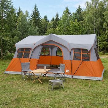 ARDEBO.de - Familienzelt 487 x 340 x 216 cm Grau und Orange