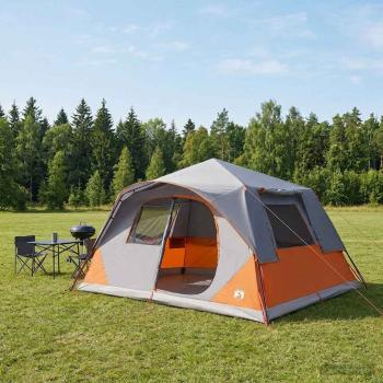 ARDEBO.de - Sofort Zelt 10 Personen Grau und Orange Polyester und Stahl
