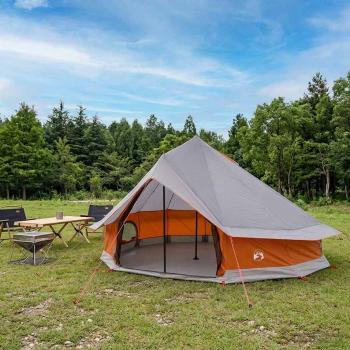 ARDEBO.de - Tipi Zelt 18 Personen Grau und Orange Polyester und Stahl