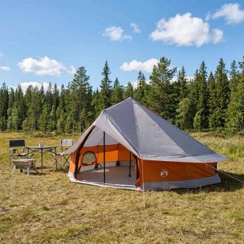 ARDEBO.de - Tipi Zelt 20 Personen Grau und Orange Polyester und Stahl