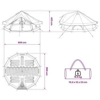 Tipi Zelt 20 Personen Grau und Orange Polyester und Stahl