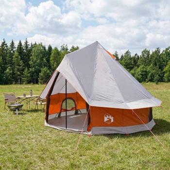 ARDEBO.de - Tipi Zelt 4 Personen Grau und Orange Polyester und Stahl