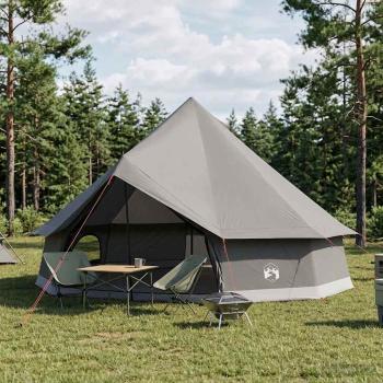 ARDEBO.de - Tipi Zelt 10 Personen Braun Grau Polyester und Stahl