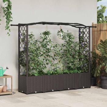 ARDEBO.de - Hochbeet mit Rankgitter und Dach Braun 204 x 40 x 138 cm PP