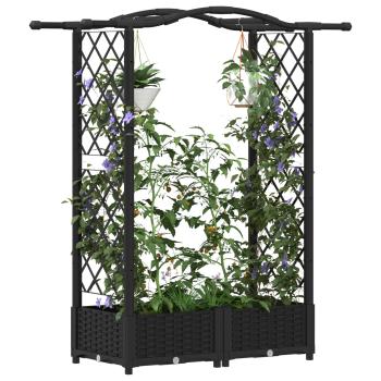 Hochbeet mit Rankgitter und Dach Schwarz 124 x 40 x 123 cm PP
