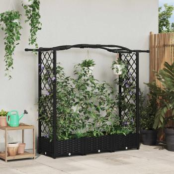 ARDEBO.de - Hochbeet mit Rankgitter und Dach Schwarz 169 x 40 x 123 cm PP
