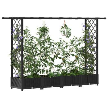 Hochbeet mit Rankgitter und Dach Schwarz 203 x 40 x 121 cm PP