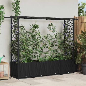 ARDEBO.de - Hochbeet mit Rankgitter und Dach Schwarz 203 x 40 x 136 cm PP