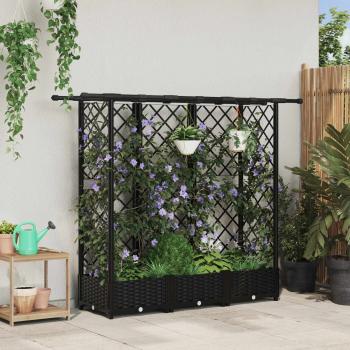 ARDEBO.de - Hochbeet mit Rankgitter und Dach Schwarz 164 x 40 x 121 cm PP